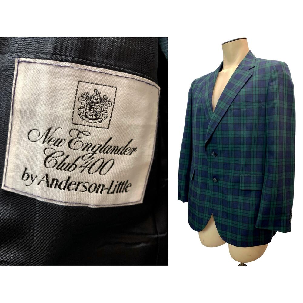 80s Anderson-Little New Englander Blue & Green Plaid Blazer | Sportcoat